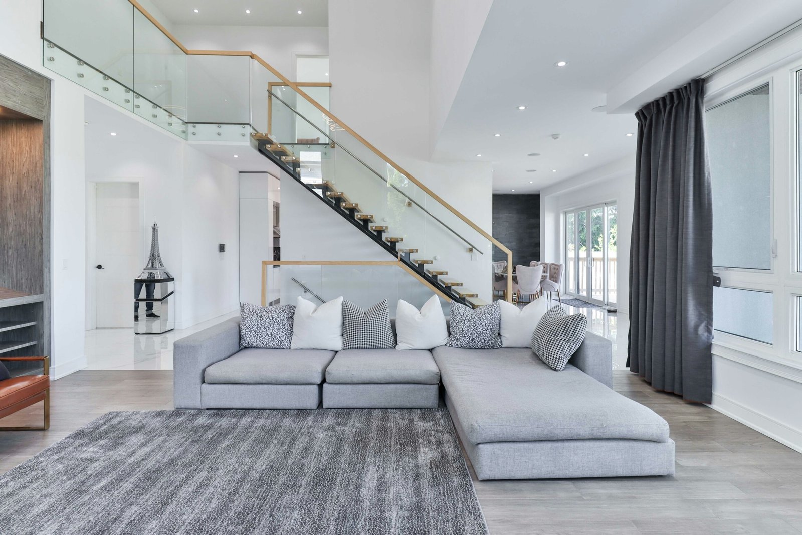 Comfortable upholstered bed in a modern bedroom